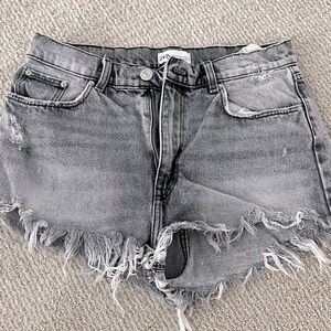 Zara Gray Distressed Jean Shorts